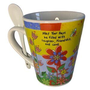 Secret Garden 4.5" Colorful Flower Coffee Mug & Spoon Set
